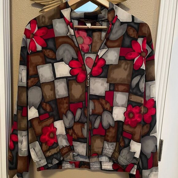 John Henry Flower Color Block Polyester Womens Lightweight Zip Up Jacket L - Picture 1 of 14